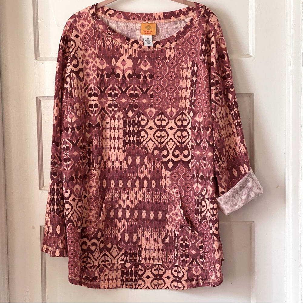 Ruby Rd. Crew Neck Geometric Adjustable Sleeves Size 2X